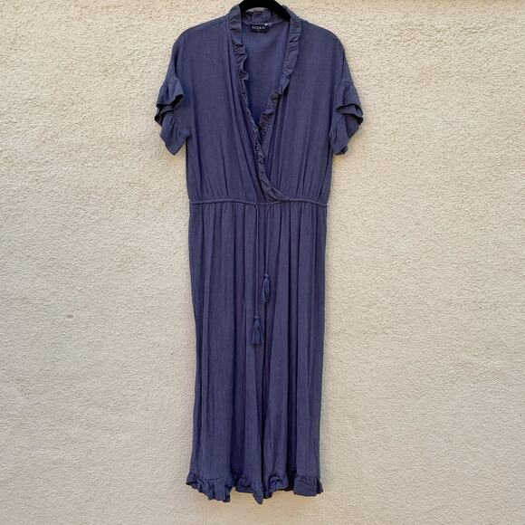Storia Short Sleeve Ruffle Jumpsuit Grey Blue M - Picture 1 of 10